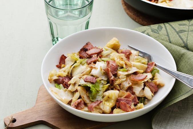 Fried Cabbage with Crispy Bacon and Butter