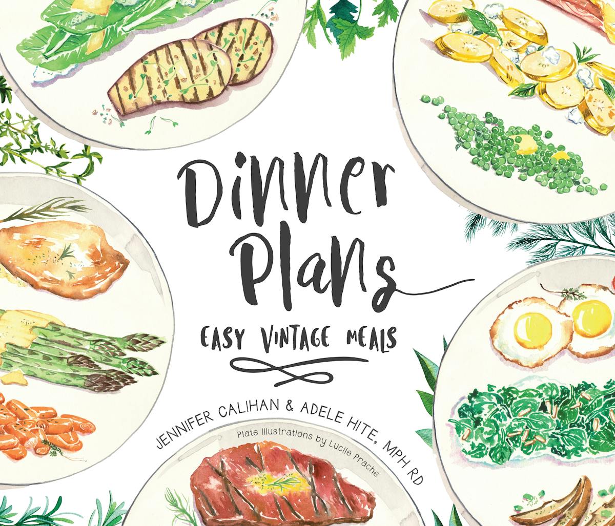 Book cover for the creative mix-and-match cookbook Dinner Plans: Easy Vintage Meals.