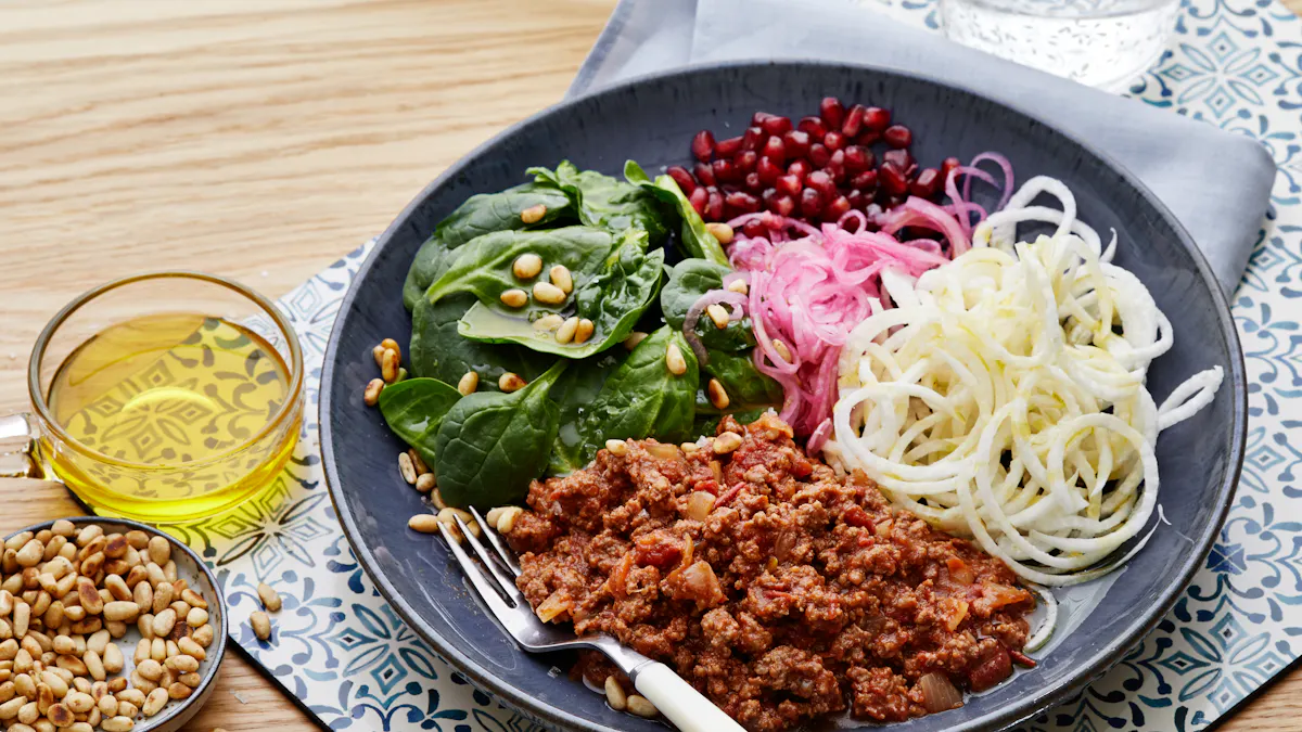 Super bowl with chili and fresh veggies