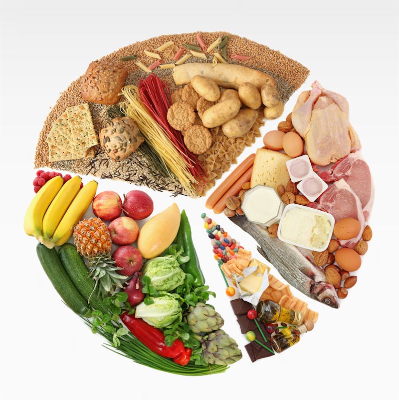 Food pyramid with real food placed in circle