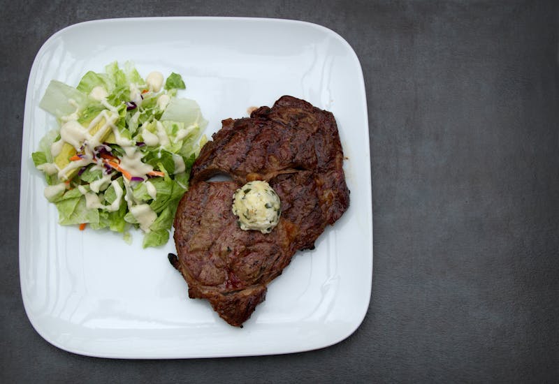 Ribeye Steak with Cilantro butter and a side salad Ketogenic meal
