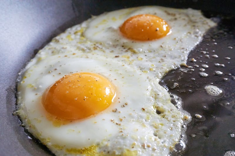 Two fried eggs in a frying pan
