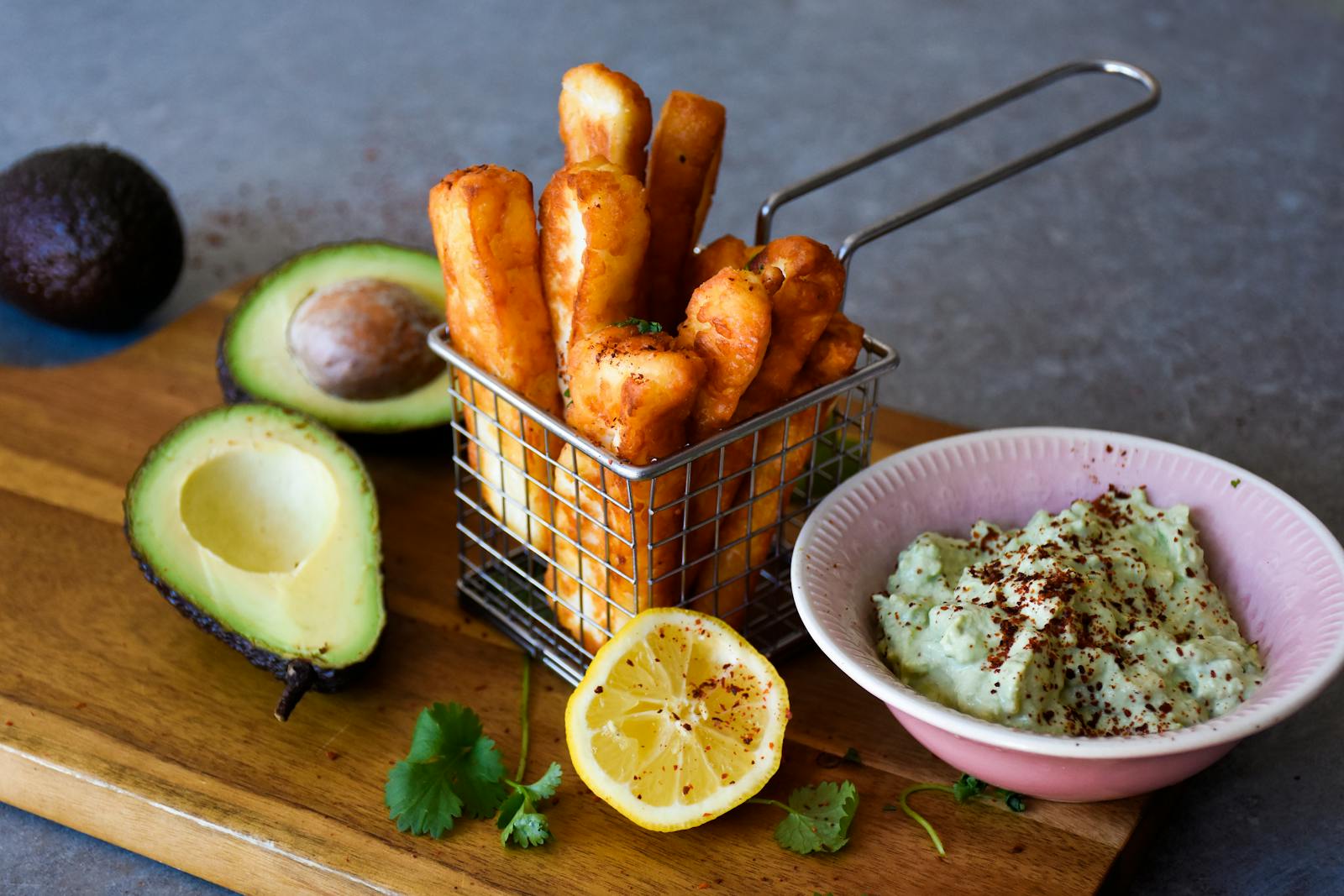 Low Carb Halloumi Fries With Avocado Dip Recipe Diet Doctor