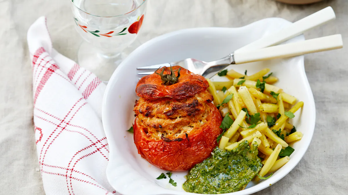 Stuffed tomatoes with salsa verde