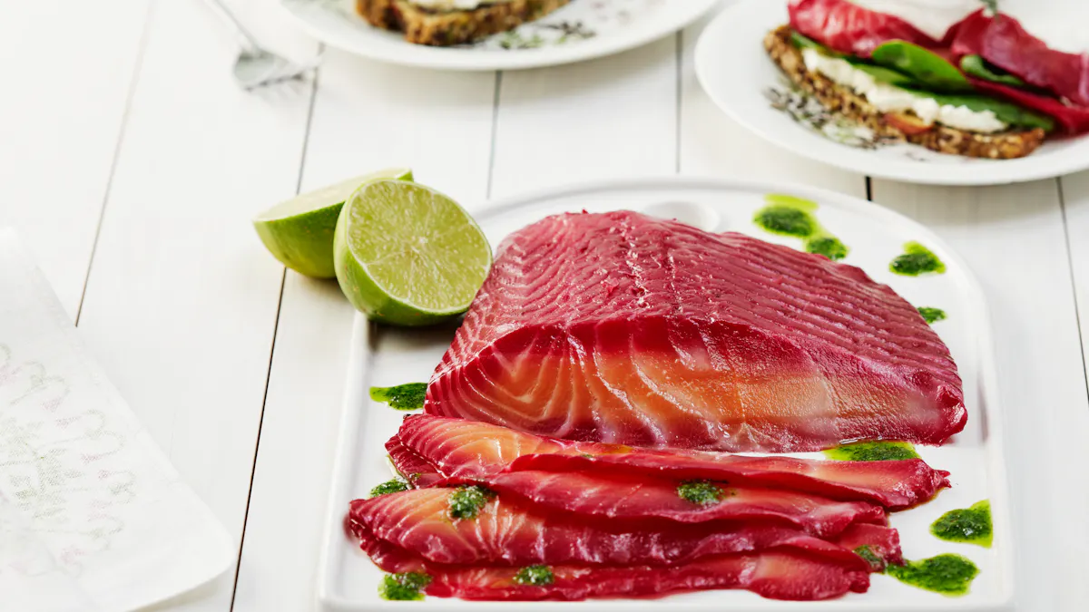 Beetroot-cured salmon with dill oil
