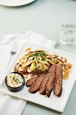 Flank steak with mushroom salad and sesame mayo