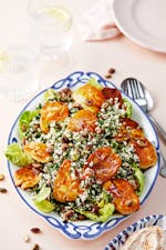 Low carb cauliflower tabbouleh with halloumi cheese