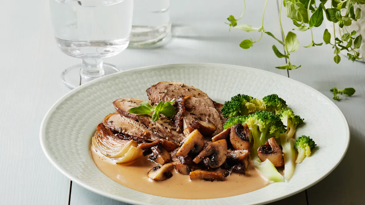 Oven-roasted turkey thighs with mushroom sauce