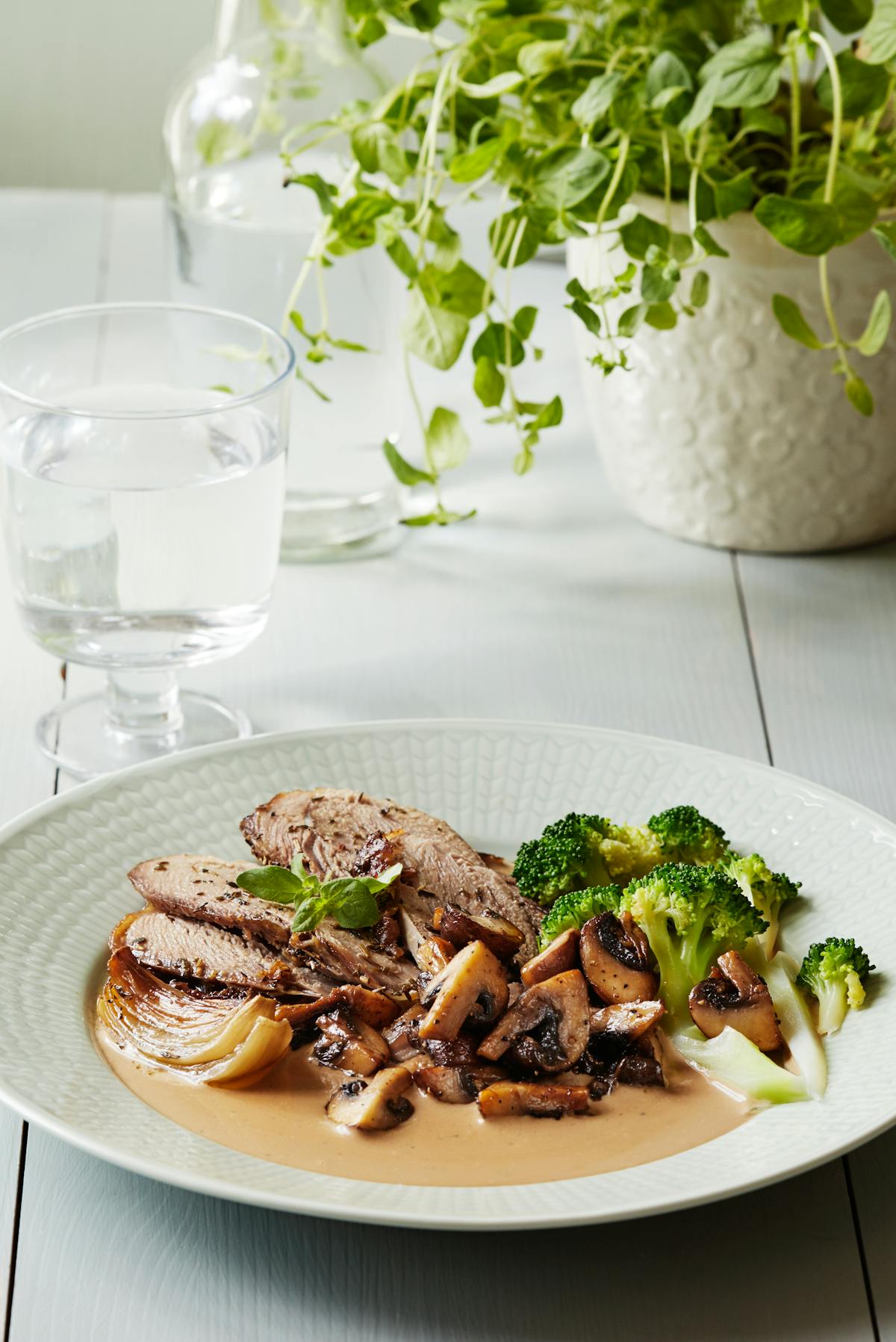 Oven-roasted turkey thighs with mushroom sauce