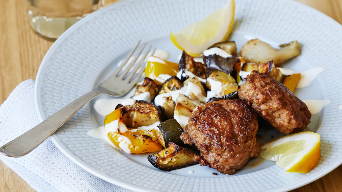 Hot turkey patties with tahini dressing
