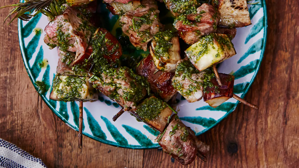 Grilled rosemary lamb kebabs with anchovy salsa verde