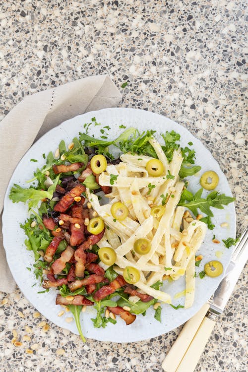 Celery root salad with crispy bacon