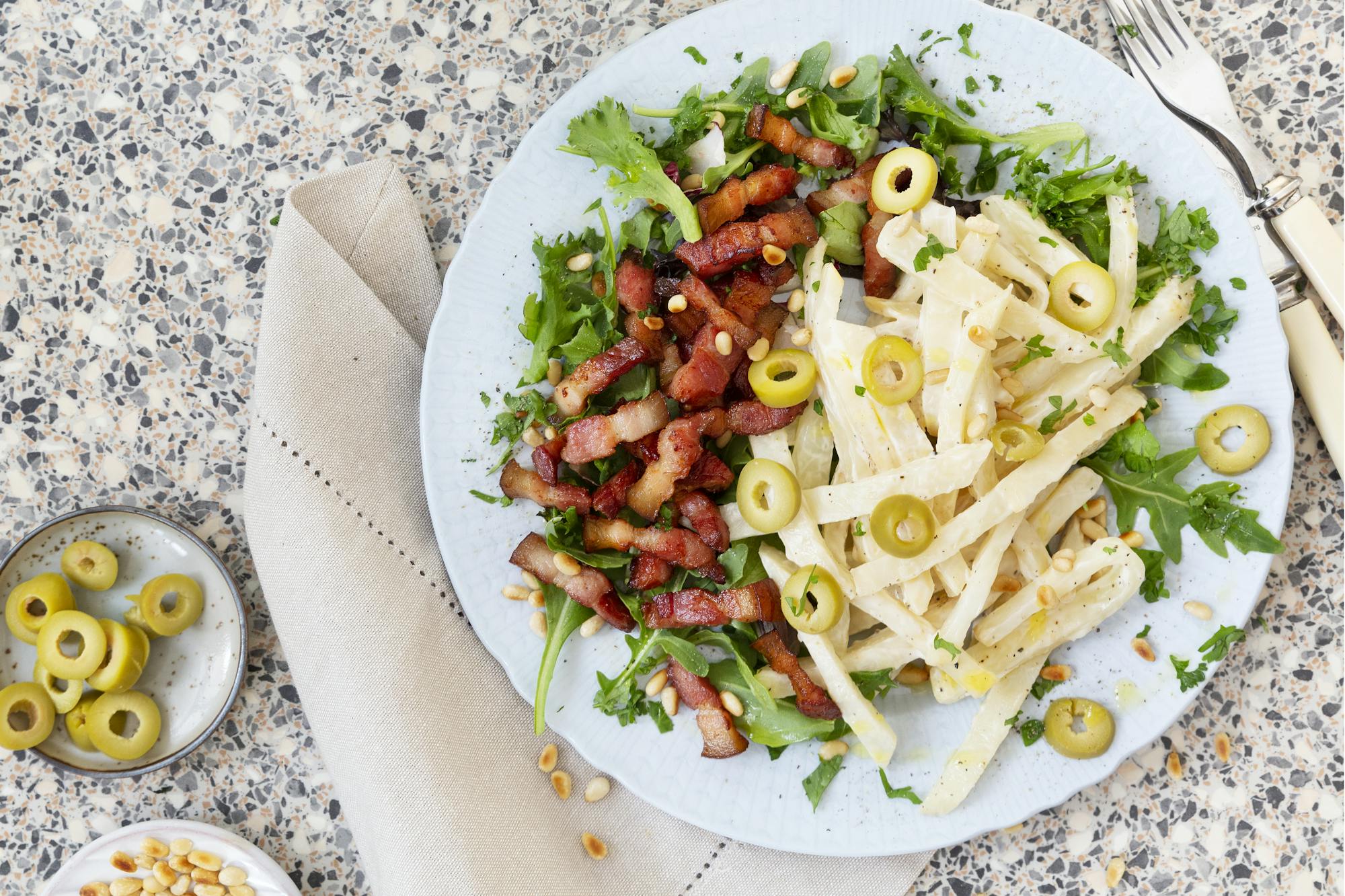 Low Carb Celery Root Salad with Crispy Bacon Recipe Diet Doctor