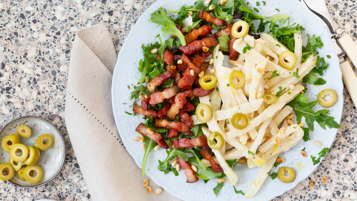 Celery root salad with crispy bacon