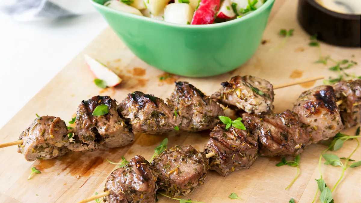 Lemon lamb skewers with keto radish and daikon salad