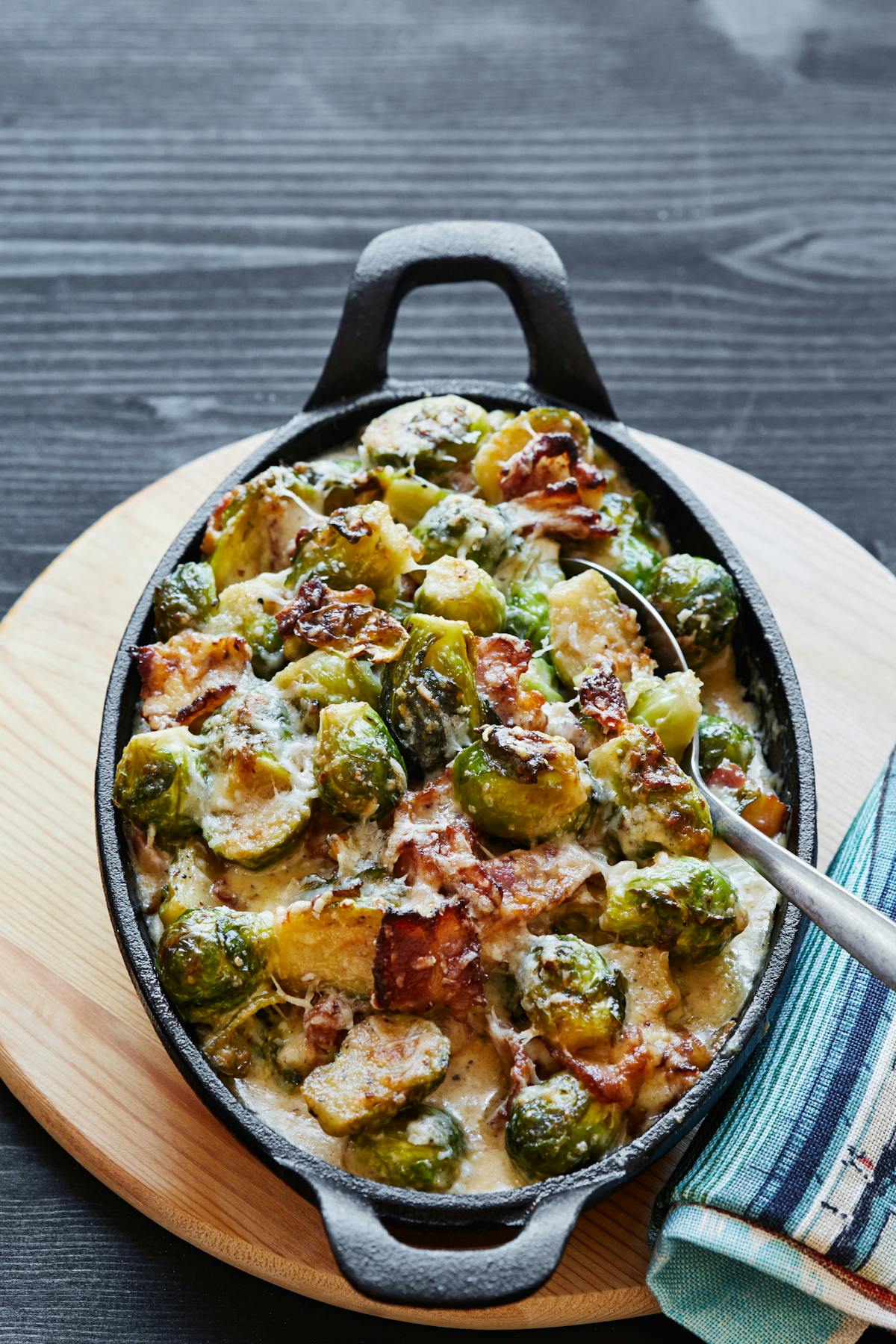 Brussels sprouts and bacon in a creamy parmesan sauce