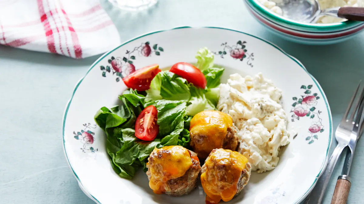Keto cheesy meatballs with cauliflower slaw