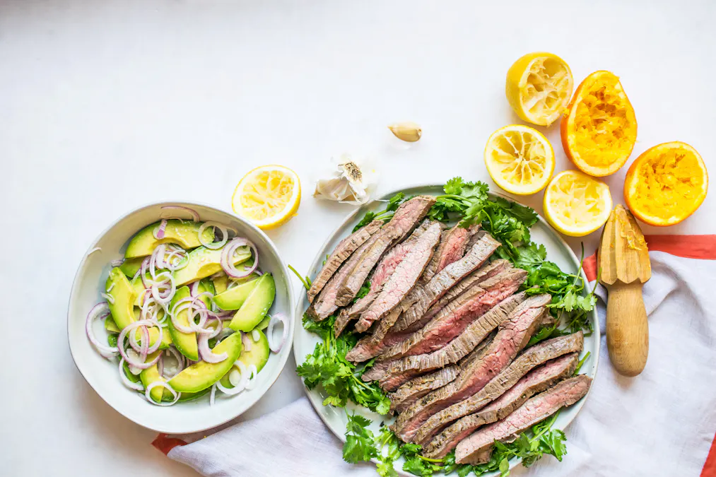 Carne asada with avocado salad