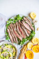 Carne asada with avocado salad