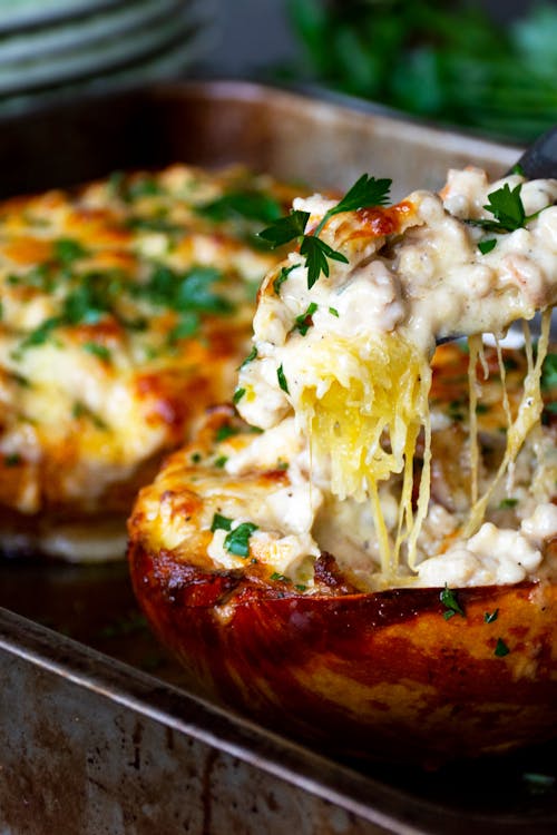 Keto cheesy chicken spaghetti squash