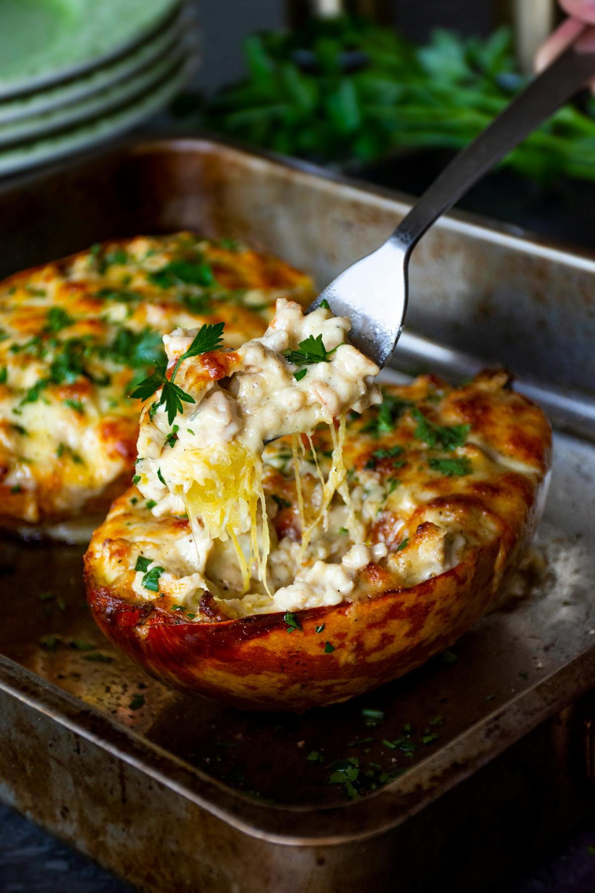 Keto cheesy chicken spaghetti squash