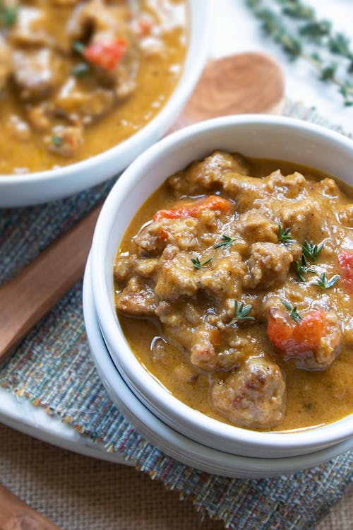 Keto harvest pumpkin and sausage soup