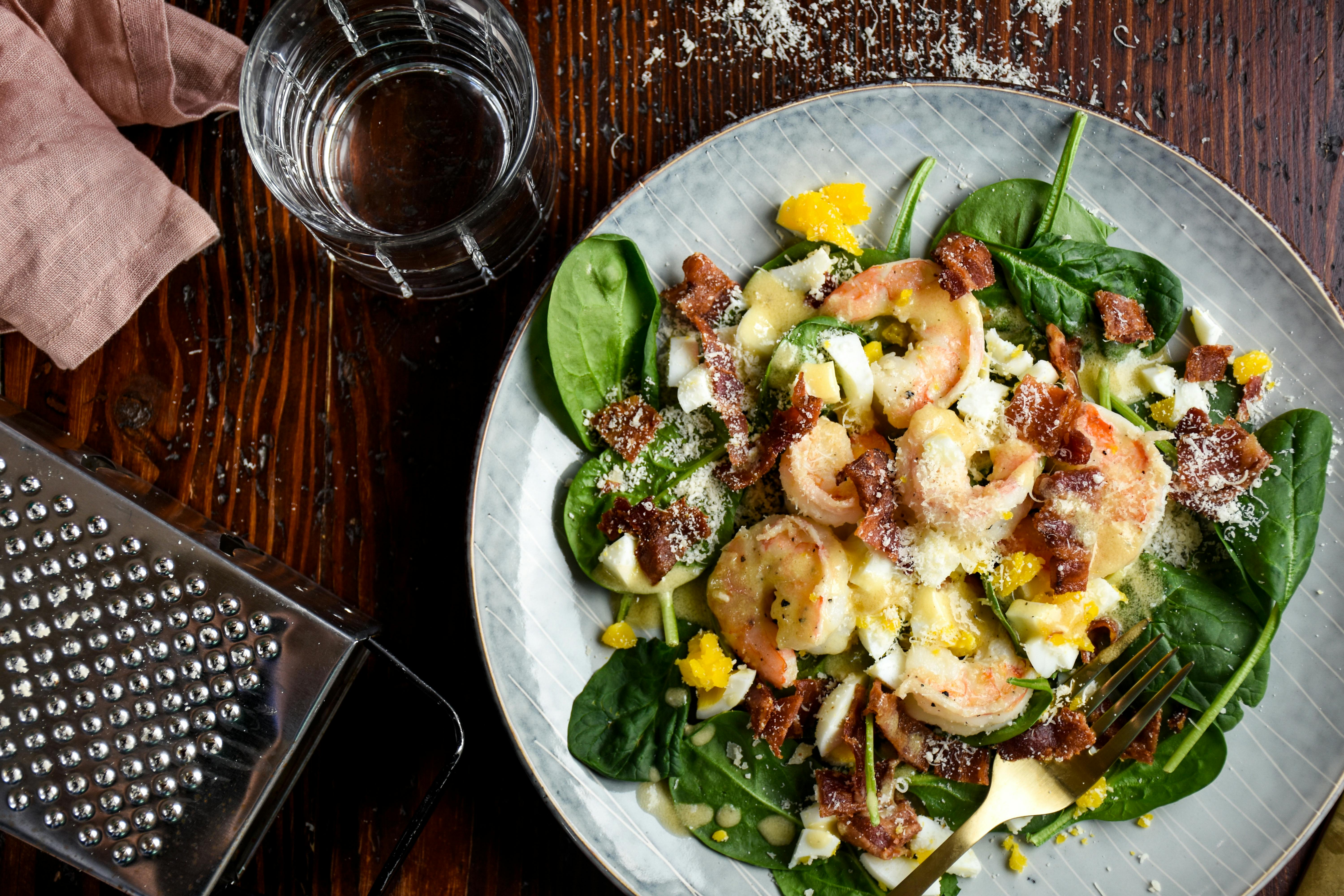 Shrimp salad with hot bacon fat dressing