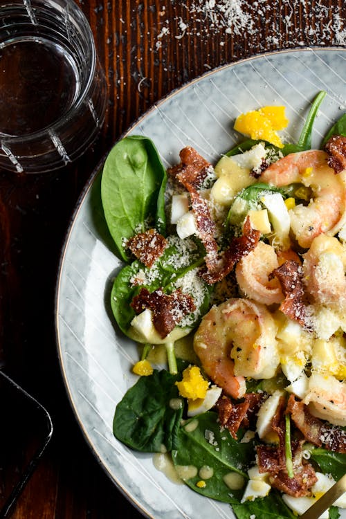 Shrimp salad with hot bacon fat dressing