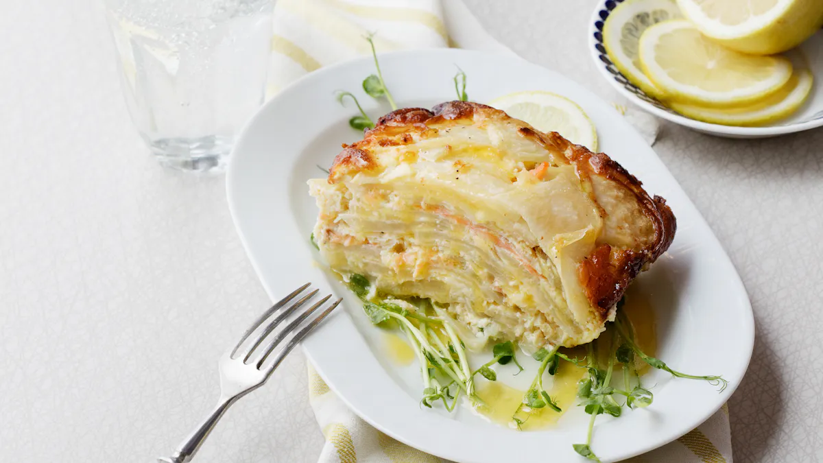 Smoked salmon and kohlrabi gratin