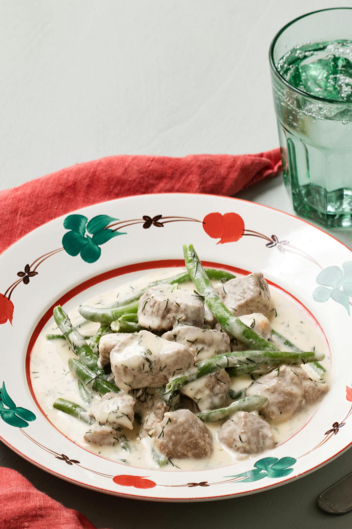 Keto lamb stew with dill sauce and green beans