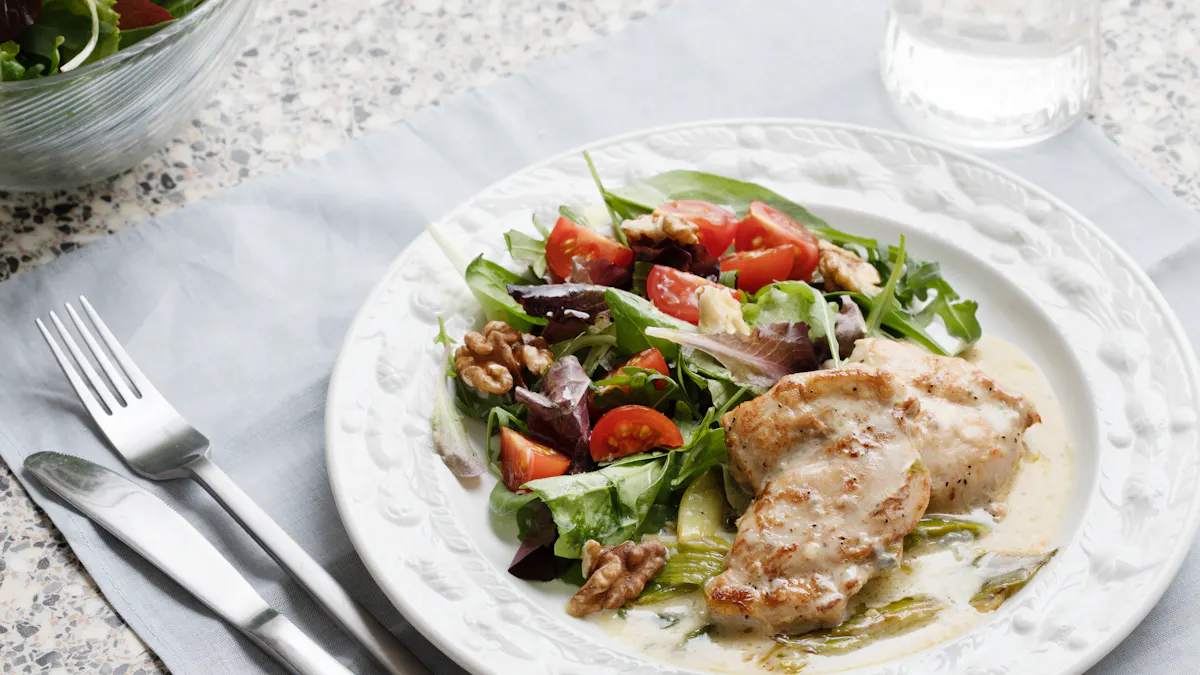 Keto blue cheese chicken with walnut salad