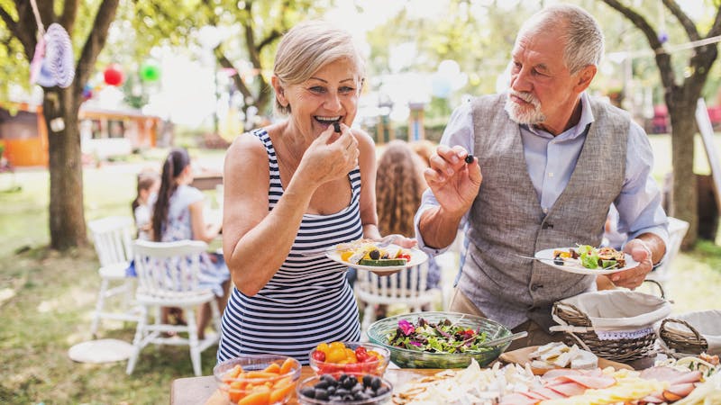 Family celebration or a garden party outside in the backyard.