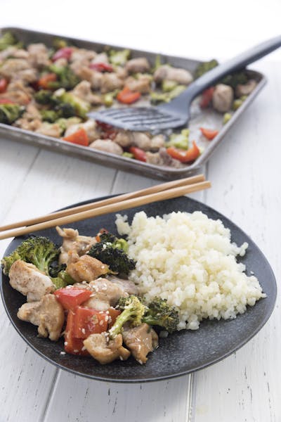 Sheet pan sesame chicken with cauliflower rice