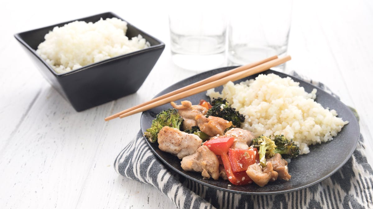 Sheet pan sesame chicken with cauliflower rice