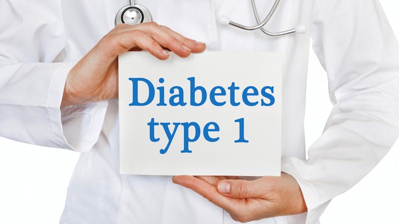 Diabetes Type 1 card in hands of Medical Doctor