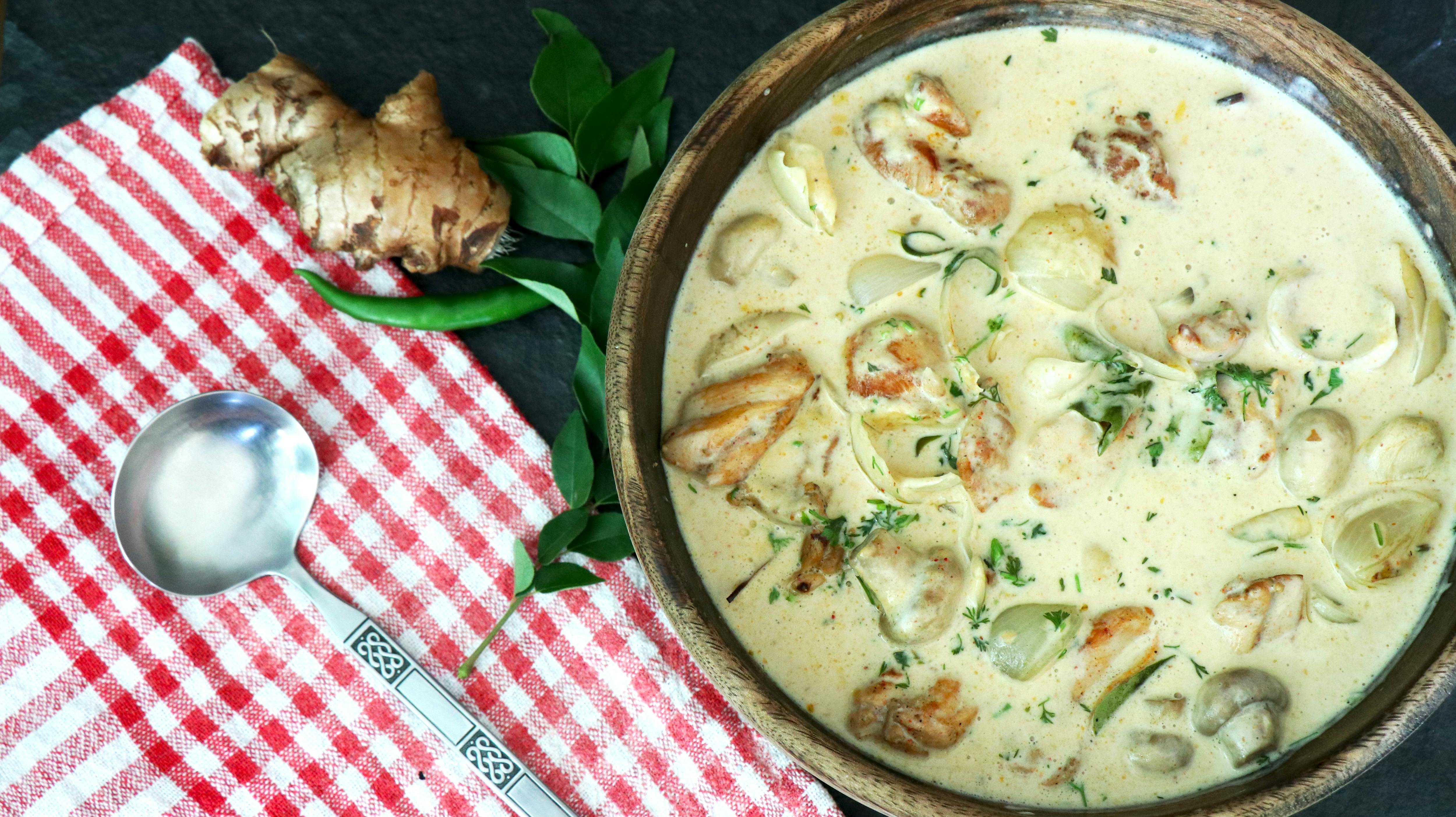 Kerala style chicken curry with coconut cream