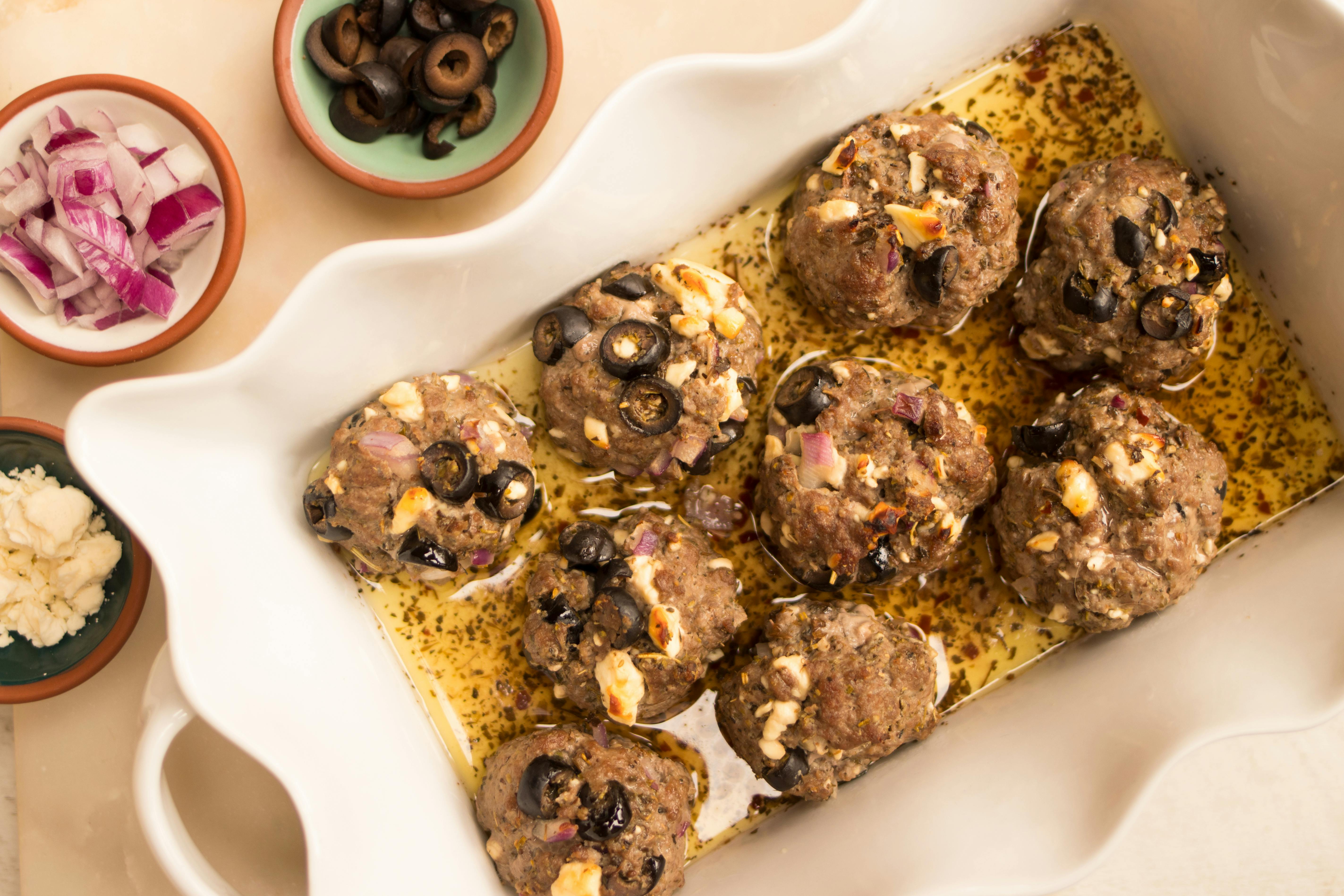 Keto gyro meatballs with Greek sauce