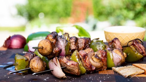 Steak and veggie kebabs