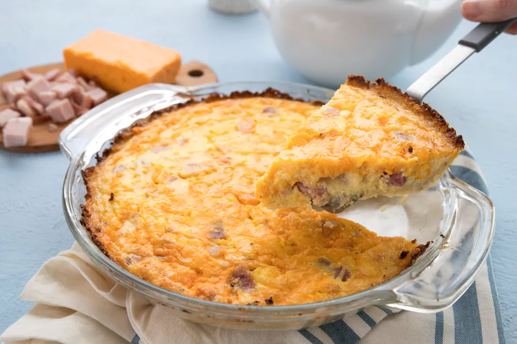 Keto ham and cheese quiche with cauliflower crust