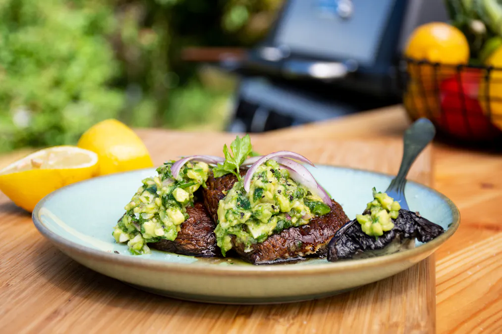 Portobello steaks with avocado chimichurri