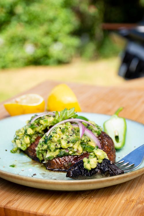 Portobello steaks with avocado chimichurri
