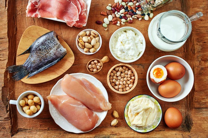 Top view of high-protein foods.