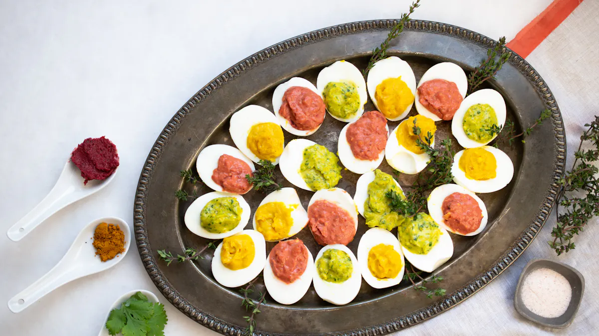 Keto spring deviled eggs