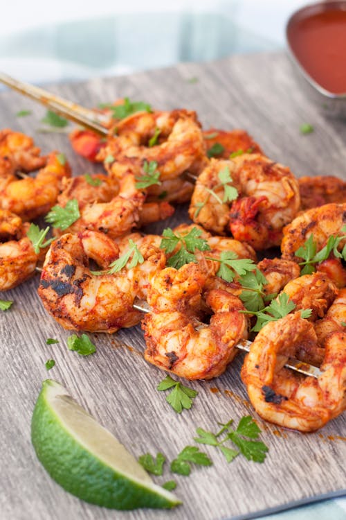 Buttery harissa shrimp skewers