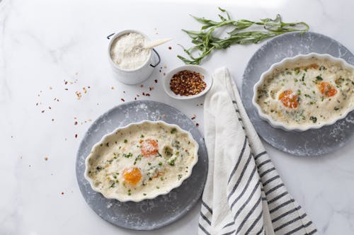 Keto baked eggs with tarragon chive cream sauce