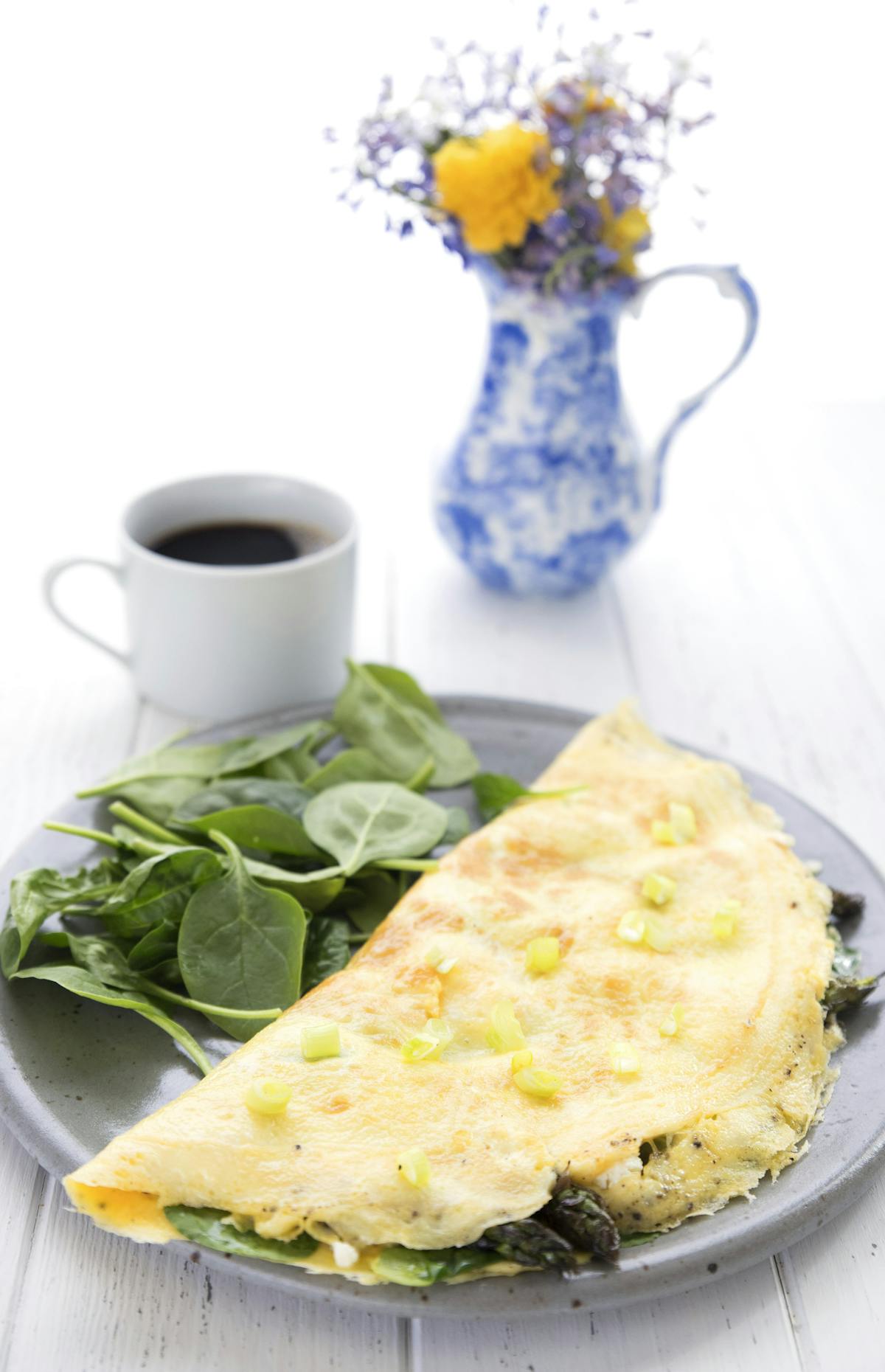 Keto spring veggie and goat cheese omelet