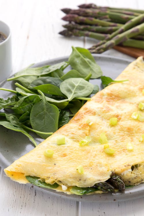 Keto spring veggie and goat cheese omelet