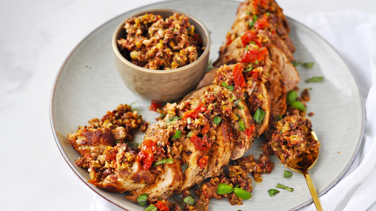 Pork tenderloin with olive tapenade