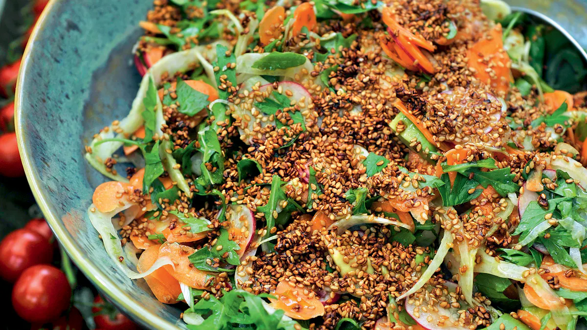 Avocado and radish salad with fennel and carrots