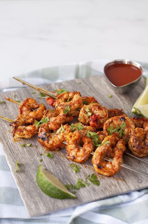 Buttery harissa shrimp skewers